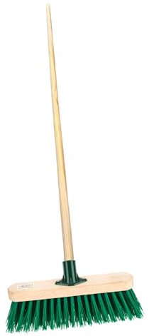 HOMESHOPA Outdoor Broom Head with Wooden Handle, Stiff PVC Bristle Broom, Heavy Duty Floor Sweeping Yard Brush for Garden Decking Pathways Driveways Warehouse & Garage