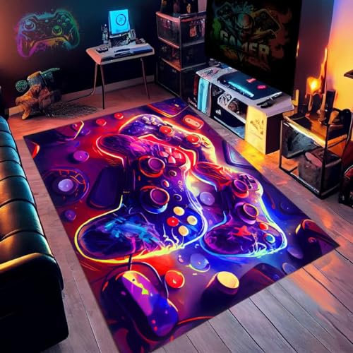 PEIHUODAN Moderner Gaming-Teppich, 3D-Gedruckt, Blau, 160x200cm, Waschbar, Rutschfest, Pflegeleicht, Strapazierfähig