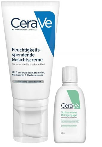 CeraVe feuchtigkeitsspendende Gesichtscreme 52 ml + GRATIS schäumendes Reinigungsgel 20 ml - Für trockene Haut -
