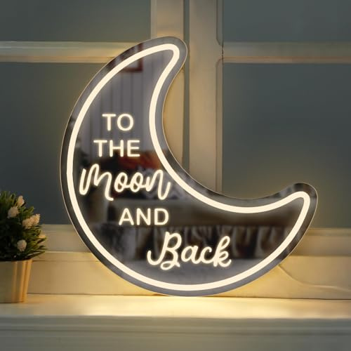 To-The-Moon Neon Sign Mirror Moon Decor with Light for Home Engraved Neon Sign for Wedding Party Home Christmas Decorations