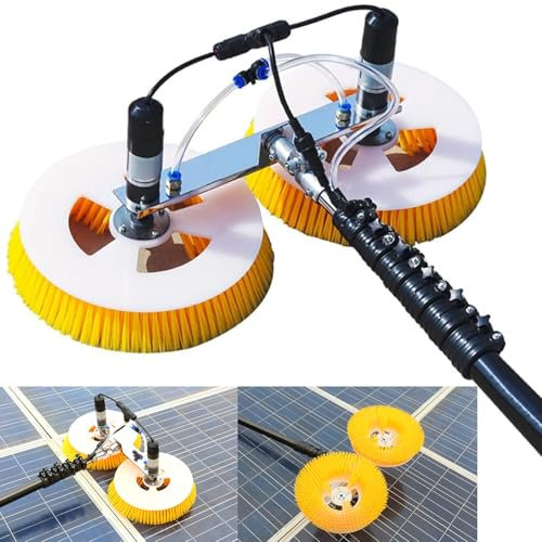 HENGCMM Teleskop Waschbürste mit 70 cm doppelt rotierender Bürstenkopf, Fensterreiniger mit Teleskopstange, Photovoltaik Wintergarten Reinigungsset PV Anlage Reinigung,6M/19.6FT