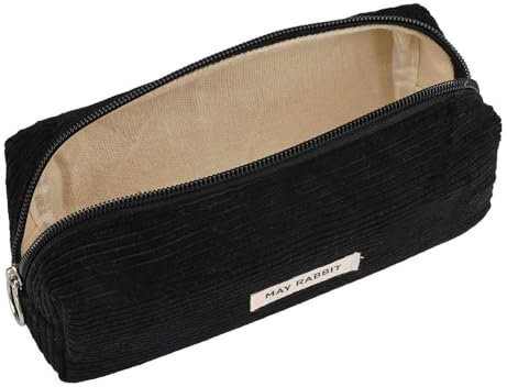 Criveple Mäppchen Cord-Stoff, Federmäppchen Mädchen Teenager, Federtasche mit praktischem Reißverschluss, Stiftetasche Schulmäppchen für Schulen, Büro, Reisen (Schwarz)