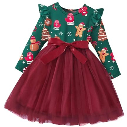 Runhomal Weihnachtskleid Baby Mädchen Prinzessin Langarm Tutu Rock Weihnachten Kleid Kinder Weihnachts Partykleid Weihnachten Party Outfits Gr.86-128