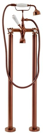 Milano Elizabeth Freestanding Bath Shower Mixer Tap Crosshead Handles - Brushed Copper
