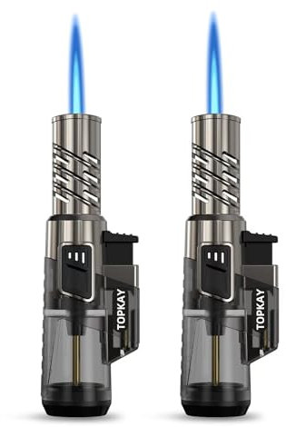 TOPKAY Feuerzeug mit Butan-Feuerzeug, nachfüllbar, Mini-Feuerzeug für Kerzen, Grill, Grill, Feuerwerk, Camping, 2 Stück (nicht vorgefüllt)
