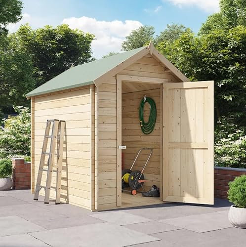 BillyOh 8x6 Apex Log Cabin Wooden Garden Shed, 19mm Log Thickness Garden Storage Shed with Floor 11mm, Roof & Felt, Wide Double Doors, Durable European Timber, Versatile Wood Outdoor Storage Building