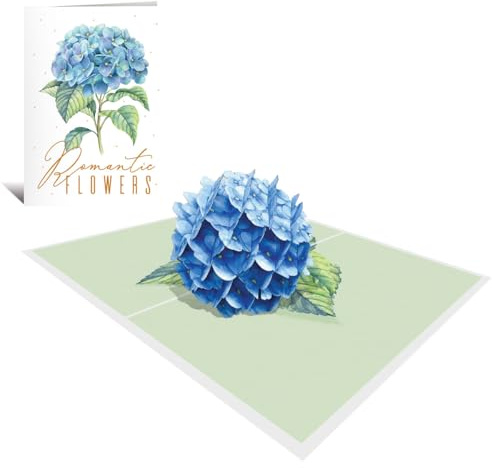 Origami Biglietto Anniversario, Idee Originali per Sorprese Romantiche, Biglietto Amore, Biglietto Anniversario Fidanzamento, Biglietto Pop Up Floreale, Ortensia Blu