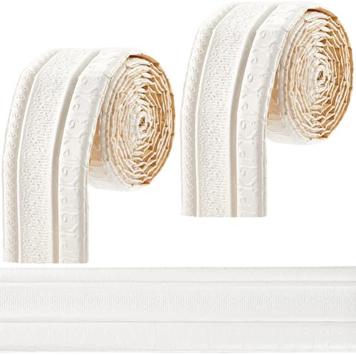 GORGECFAFT 2 Rolls 2.3mx79mm Crown Molding Peel and Stick Floral White 3D Wall Edging Foam Flexible Wallpaper Border Mirror Edging Frame Lines Wall Base Ceiling Baseboard for Home DIY Furniture
