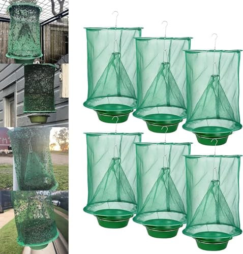 6 Pack Ranch Fliegenfallen Outdoor Hängend, Einweg Stabile Fliegenfalle, Pferd Fliegenjäger Catcher Käfig, Fliegen Killer Control Repellent für Scheune, Obstgarten, Bauernhof, Garten