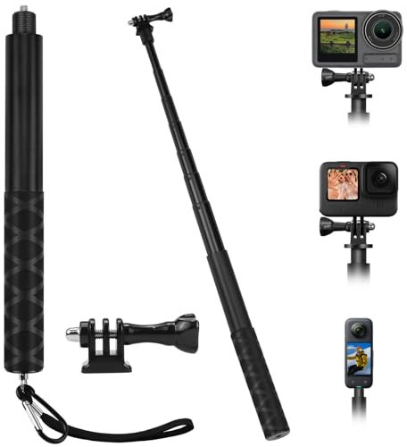 BHHTBB 150 cm Bastone Invisible Selfie Stick Adatto a Insta360 X4/X3/ONE X2/ONE RS, DJI Osmo Action, Hero 13/12/11/10/9