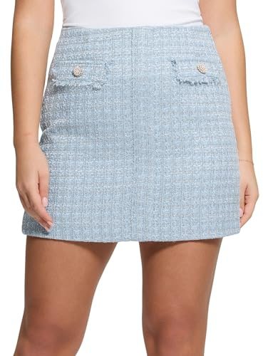 GUESS Damen Eco Daphnee Mini Flap Skirt Rock, Hellblau/Weiß, Mittel