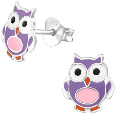 Monkimau Eule Kinder Ohrringe | 925 Silber | Mädchen Ohrstecker Schmuck | Hypoallergen & Nickelfrei | Kinderohrringe Geschenkidee