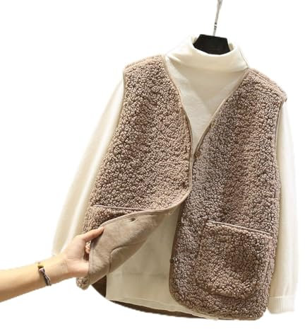 Gilet Donna in Pile Smanicato Elegante Invernale Sportivo Gilet Termico Con Button Senza Maniche Giacca Gilet Giubbotto Senza Maniche Giacca Teddy Leggero Panciotto Con Tasche Moda