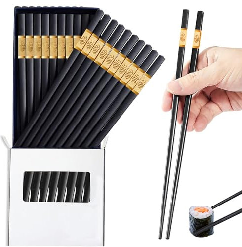 10 Pares de Palillos de Fibra de Vidrio, Palillos de Aleación de 24 cm, Palillos Reutilizables Aptos para Lavavajillas, Palillos Chinos Antideslizantes