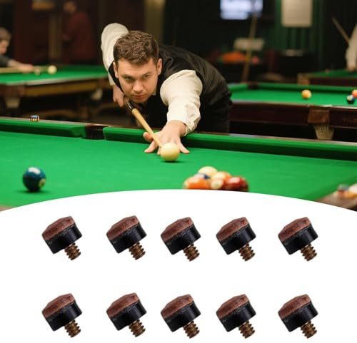 Set de 10 Puntas de Billar de 10 mm, Puntas de Cuero con Rosca de Metal para Tacos de Snooker y Billar, Fácil Instalación, Durabilidad Superior, Mejora el Control y Rendimiento en el Juego