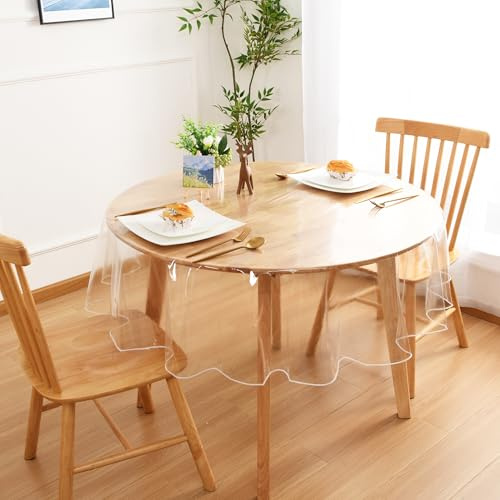 XWZO Tischdecke Transparent Wasserdicht Abwaschbar 0.1mm Tischfolie PVC Tischtuch Folie Durchsichtig für Küche Outdoor Fettdicht Tischschutz Rund 130cm