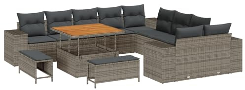 vidaXL Garten-Sofa-Set mit Kissen 13 pcs Grau 100 x 100 x 71 cm, Garten- und Terrassenlounge, modernes Outdoor-Sofa, verstellbare Füße, Stauraum für Frühling und Sommer