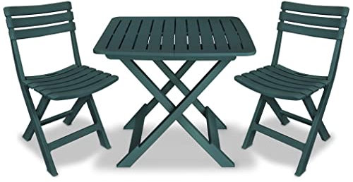 3-TLG. Bistro-Set Klappbar Kunststoff Grün Gartenmöbel, Gartenmöbel-Sets
