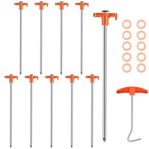 10 Stück Zeltheringe Drehbare mit Gewinde, 20cm Heringe Erdnägel Stabil Schraubheringe Mit Nagelpicker und Seil-Halterung, Zelt Heringe Stark für Zelte Planen Sonnensegel Campingausrüstung, Orange