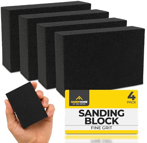 SOL Lot de 4 blocs de ponçage à grain fin – Éponges de ponçage réutilisables pour bois, peinture, cloison sèche et métal – Patins de ponceuse manuels flexibles pour lisser, finition et préparation de