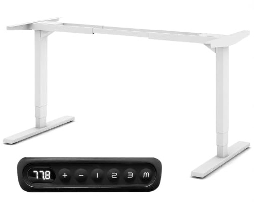 ASSMANN Schreibtischgestell höhenverstellbar elektrisch Weiß, Doppelmotor 650–1270 mm, Memory-Display, 80 kg Belastbarkeit, einfache Montage, Home Office Schreibtisch Gestell mit Kollisionsschutz