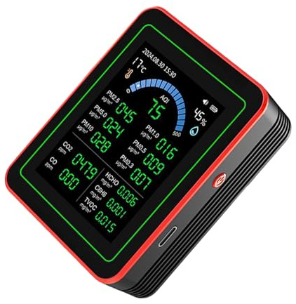 Aoresac 18-in-1-Luftqualitätsmonitor TVOC HCHO-Messgerät mit 2,8-Zoll-Farbdisplay für Home Office Car Indoor Outdoor PM2.5 CO2 CO C6H6-Erkennung (Schwarz)