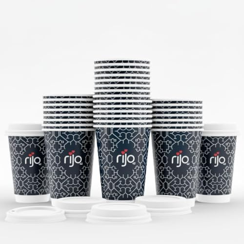 Black Double Wall Paper Cups 12 oz 500 Bulk Case for Hot and Cold Drinks | Insulated ripple construction for tea, coffee, water and juice, used in cafes, catering, offices, events, canteens