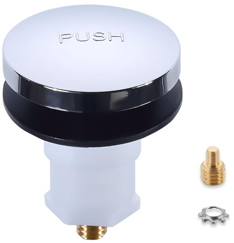 Universal Toe Touch Bathtub Drain Stopper - 3/8'' & 5/16'' Thread Studs with Star-Shaped Lock Washer, Chrome (1 Pack)