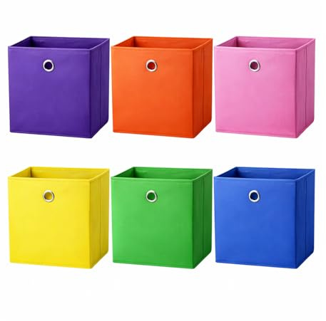 Vixzoid Aufbewahrungsbox Stoff 33x38x33cm Faltbox Faltbare Faltkiste mit Fingerloch für Kallax Regale oder Schrank Regal Spind Einsatz Boxen (Bunt((6 Stuck))