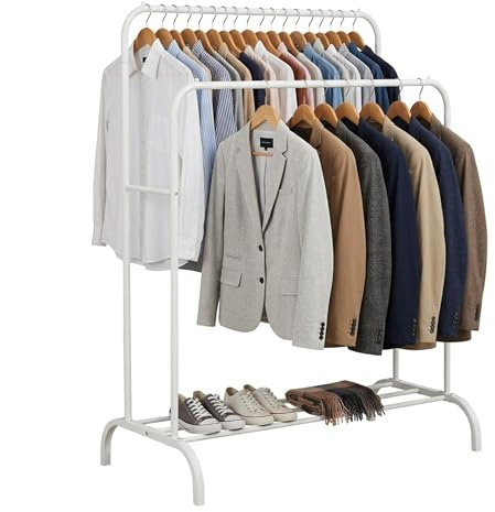 Relaxdays Kleiderständer, HxBxT: 146 x 110 x 56 cm, mit Ablage & 2 Kleiderstangen, Doppelgarderobe, Metall, Farbwahl