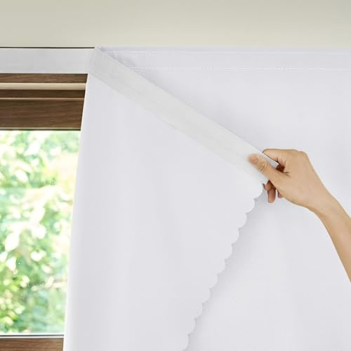 AJAZZ Adhesive French Door Blackout Curtains, Thermal Insulated Darkening Shade, Bedroom Kitchen, 35 W X 59 L, White, 1 Panel