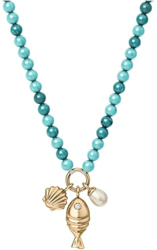 Fossil JA7318710 Damen Collier Messing Gold blau Acrylperlen 45,7 cm