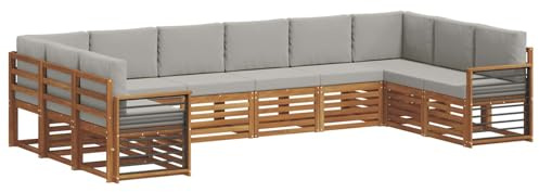 vidaXL Sofagarnituren 10 pcs Natürlich und Hellgrau Massivholz Akazie, Moderner Garten-Sofa-Sectional, Robustes Lounge-Set, perfekte Möbel für Deine Terrassen-Entspannung