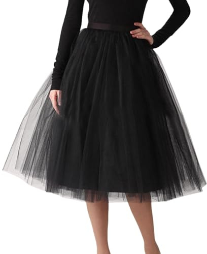 WDPL Women's A Line Short Knee Length Tutu Tulle Prom Party Skirt Large Black