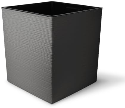 Lamela Kunststoff Blumentopf eckig 30 cm mit Innentopf - Graphit Metallic | Herausnehmbarer Innentopf · UV- & wetterfest · tiefe Rillen in Holzoptik · für Palmen, Monstera & Grünpflanzen