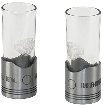 Harley-Davidson Piston Shot Glass Set, Two Hand Blown 2 oz. Glasses HDL-18770
