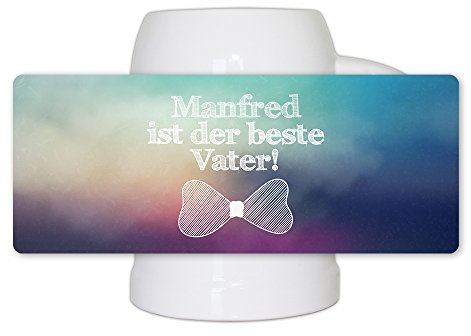 Bierkrug mit Namen Manfred und buntem Motiv mit Spruch - Manfred ist der beste Vater - | Geschenk-Idee zum Vatertag | Bier-Humpen | Bier-Seidel