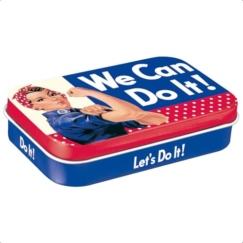 Nostalgic-Art Retro Pillendose XL, 6 x 9,5 x 2 cm, We Can Do It – Dots – Geschenk-Idee für Frauen, mit Pfefferminz-Dragees, Vintage Design