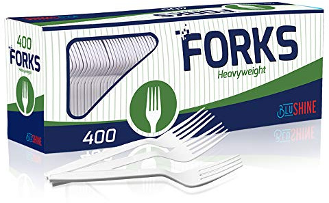 BluShine Extra Heavy Duty Plastic Forks, Disposable Bulk Cutlery
