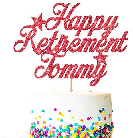 EDSG Personalised Cake Topper for Retirement | Custom Cake Decoration With Any Name | Double Sided Multicolour Glitter Party Decoration Hand Finished in UK(Red)