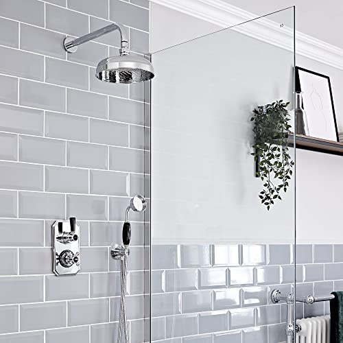 MILANO Thermostatic Mixer Valve Hand Shower Round Shower Head Chrome Black