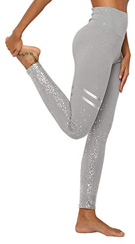 DEEWISH Hosen Damen, Frauen Leggings Hose Yogahose Sport-Leggings Jogginghose | Sport Fitness Workout Leggins | Stretch Yoga Hosen Pants | Sporthose, Grau Silber, L