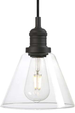 Phansthy Pendelleuchte Vintage Industrie Hängeleuchte Hängelampe Lampe Kronleuchter aus Trichter Klar Glas E27 Lampenfassung Deckenleuchte Hängelampe für Küche Keller Wohnzimmer(Schwarz Farbe)
