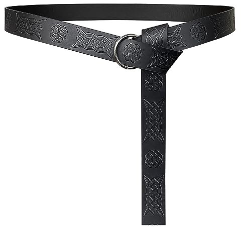 HiiFeuer Mittelalterlicher geprägter PU-Leder-O-Ring-Gürtel, Retro-Renaissance-Rittergürtel (Schwarz B)