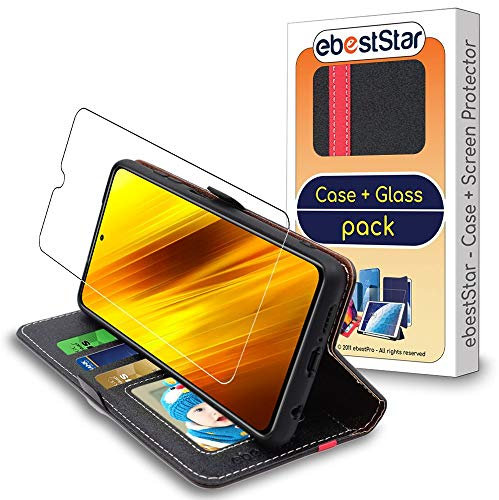 ebestStar - Coque pour Xiaomi Poco X3 NFC, X3 Pro, Etui Portefeuille Protection, Housse Pochette PU Cuir Porte Carte, Noir/Rouge + Verre Trempé