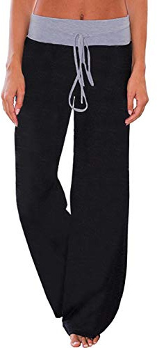 Famulily Ladies Pyjama Bottoms Wide Leg Drawstring Yoga Pants Lounge Wear Black 3XL