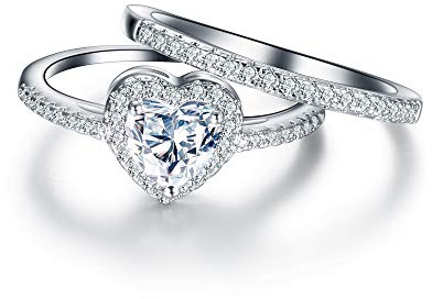 EVER FAITH Ring Verlobungsring Herz Zirkonia Elegante Set für Braut Hochzeit Band Ehering Weiß Größe 10