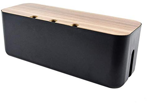 Lintat Kabelmanagement-Box, Kabel-Organisationsbox mit Holzdeckel zum Abdecken und Verstecken von Steckern und Netzteilen, 36 * 13 * 13.5cm, Schwarz