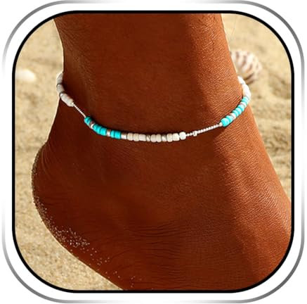 Handcess Bracelets de cheville Boho Argent Turquoise cheville Bracelets perles colorées Chaînes De Pied pour les femmes et les filles