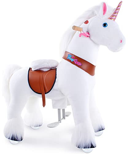PonyCycle Einhorn Reitpferd, für Kinder 4–7 Jahre, 76cm Hoch, Spielpferd zum Reiten mit Handbremse und Klang, Einhorn Schaukelpferd, Weißes Einhorn zum Draufsitzen, Klassisches Modell U - Ux404
